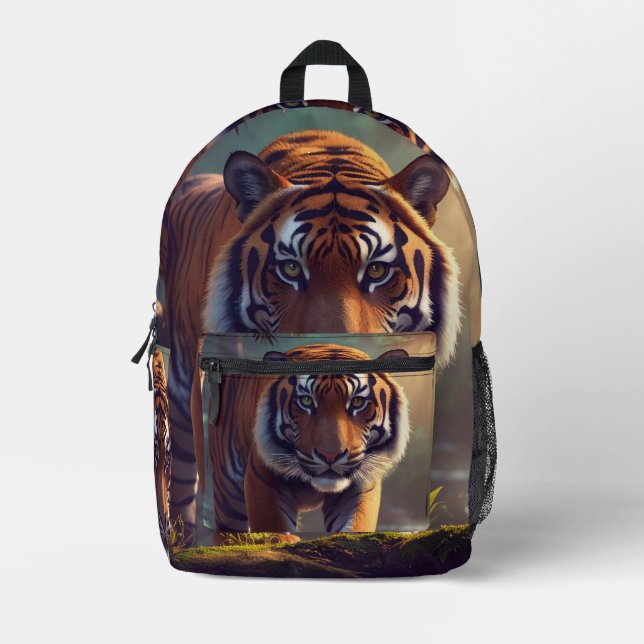 Majestic Tiger In Forest Printed Backpack (Front)