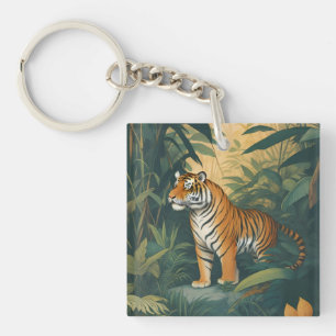 Majestic Tiger in the Jungle Elegant Wildlife Art  Key Ring