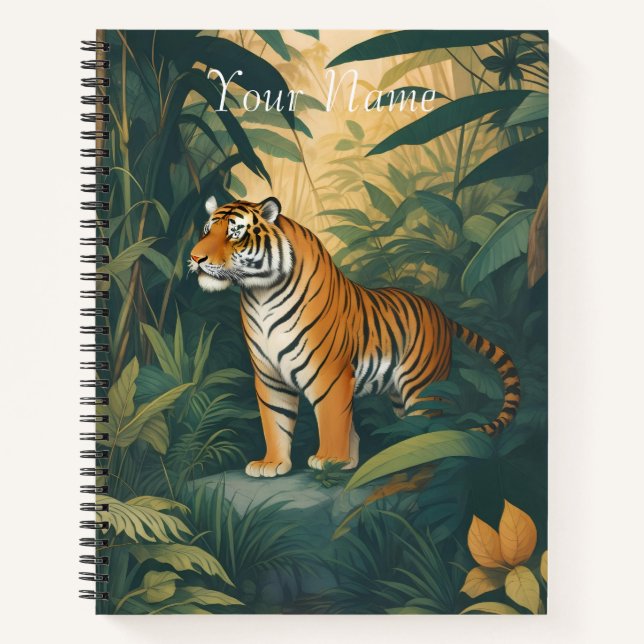 Majestic Tiger in the Jungle Elegant Wildlife Art  Notebook (Front)