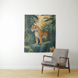 Majestic Tiger in the Jungle Elegant Wildlife Art Tapestry