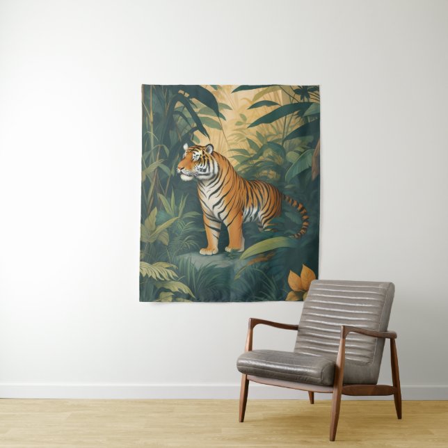 Majestic Tiger in the Jungle Elegant Wildlife Art  Tapestry (In Situ)