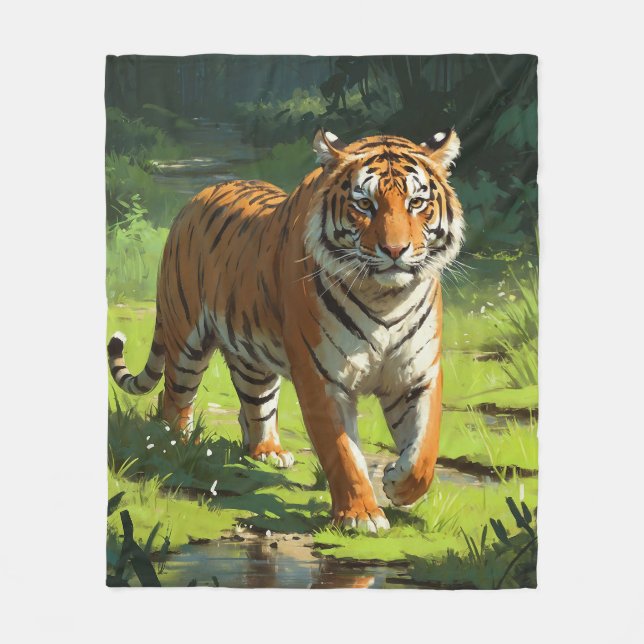 Majestic Tiger in the Wild Painting Fleece Blanket (Front)