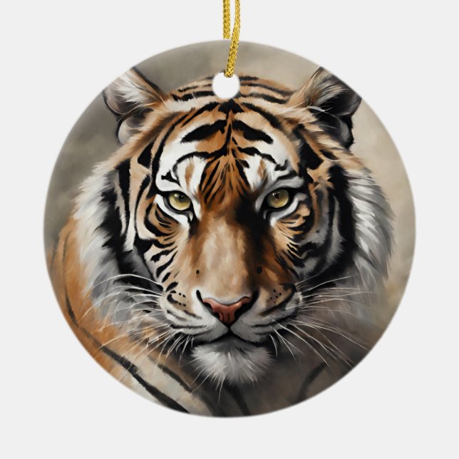 Majestic Tiger Portrait Ceramic Tree Decoration (Front)