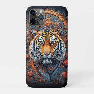 Majestic Tiger Portrait Surrounded by Flowers iPhone 11 Pro Case