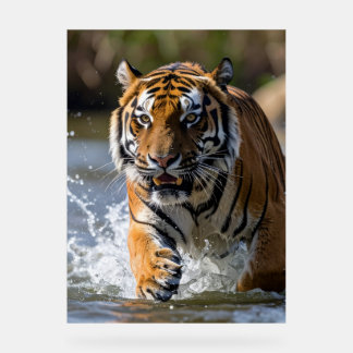 Majestic Tiger Running Through Water Acrylic Sign