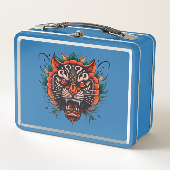 Majestic tiger’s head  metal lunch box (Front)