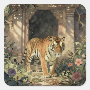 Majestic Tiger Walking in the Ancient Dunes Square Sticker