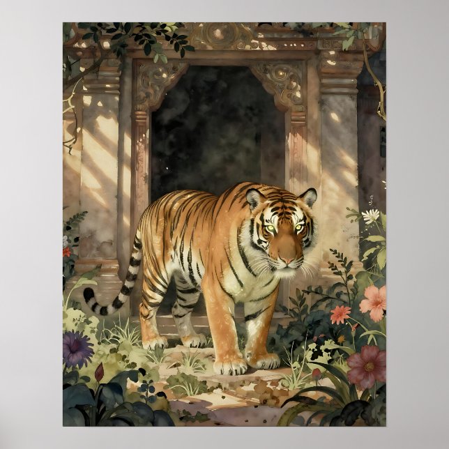 Majestic Tiger Walking through Ancient Dunes Poster (Front)
