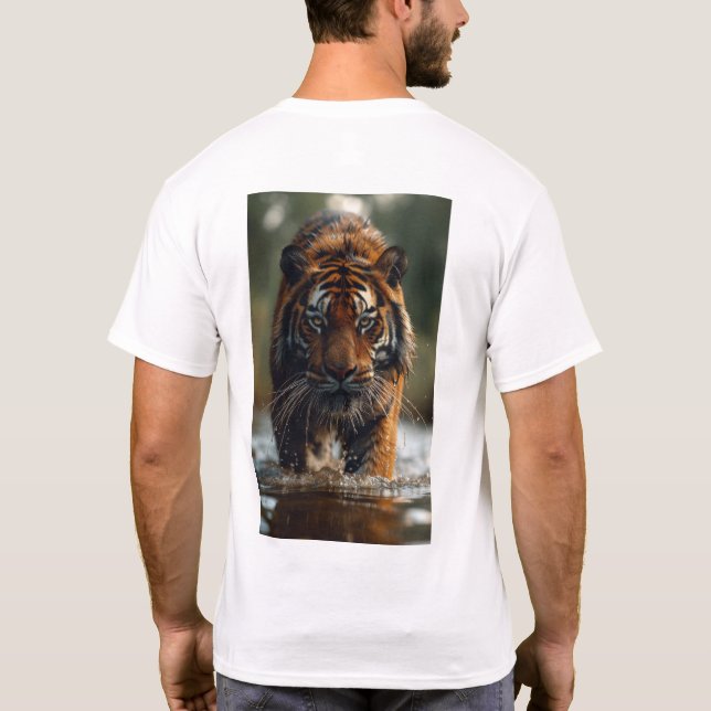 Majestic Tiger Walking Through Water T-Shirt (Back)