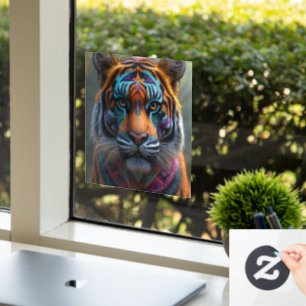 Majestic Tiger with Vibrant Tribal Face Paint Window Cling