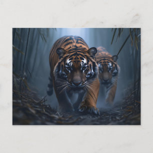 Majestic Tigers in a Foggy Jungle Holiday Postcard