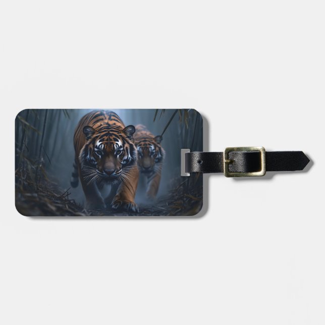 Majestic Tigers in a Foggy Jungle  Luggage Tag (Front Horizontal)