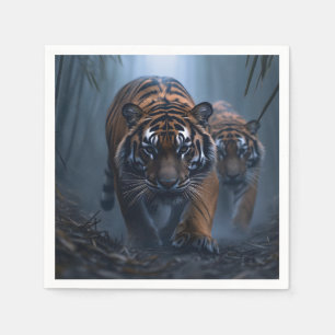 Majestic Tigers in a Foggy Jungle Napkin