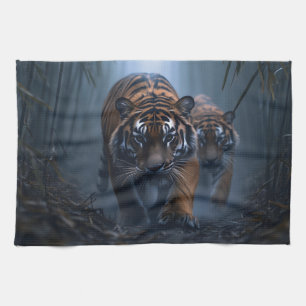 Majestic Tigers in a Foggy Jungle  Tea Towel