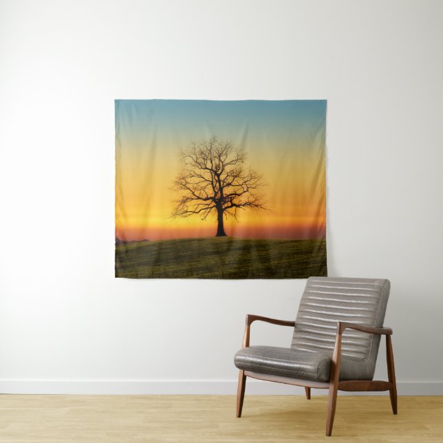Majestic Tree at Sunset Landscape Tapestry (In Situ (Horizontal))