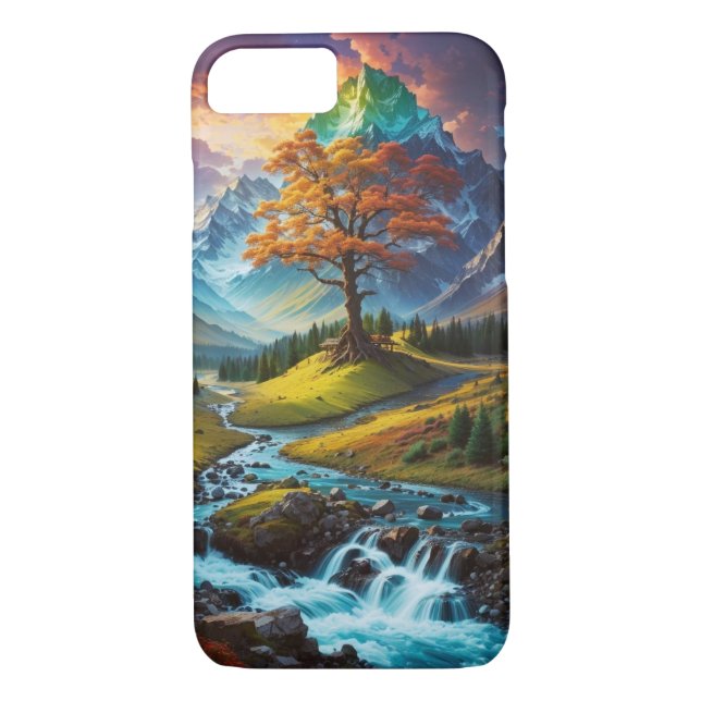 Majestic Tree, Colourful Mountains, and River  Case-Mate iPhone Case (Back)