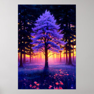 Majestic Tree in the Forest with Sunset's Charm Poster