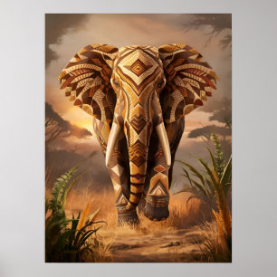 Majestic Tribal Elephant in Sunset Glow Poster