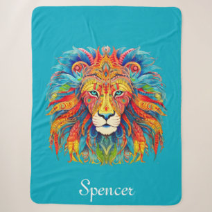 Majestic Tribal Lion with Custom Name Sherpa Blanket