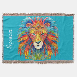 Majestic Tribal Lion with Custom Name Throw Blanket
