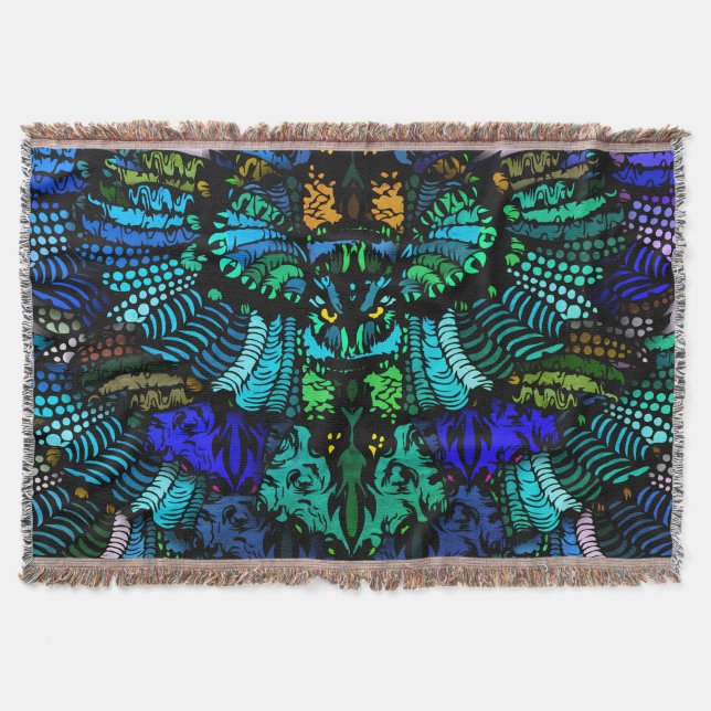 Majestic Tribal Owl Throw Blanket (Front)