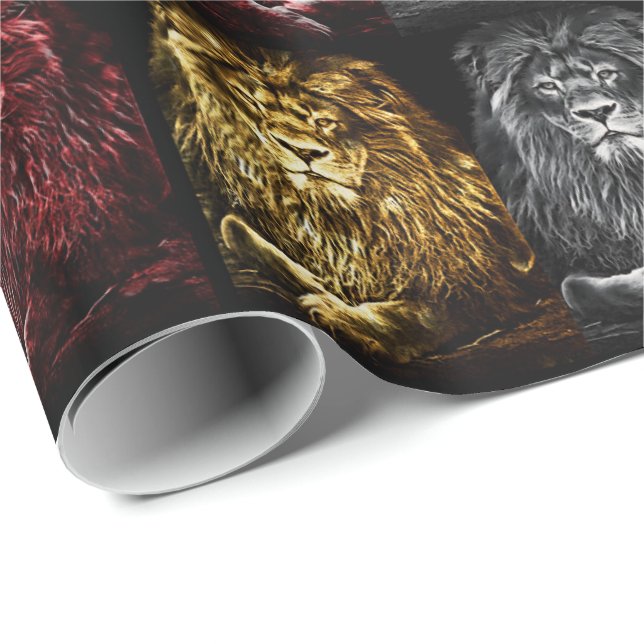 Majestic Trio Lions Pattern Wrapping Paper (Roll Corner)