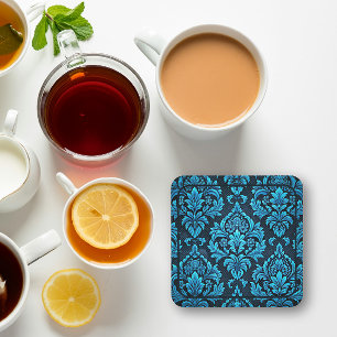 Majestic Turquoise Floral Brocade Coaster