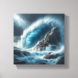 Majestic Turquoise Ocean Wave Crashing Against Canvas Print