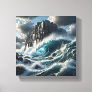 Majestic Turquoise Ocean Waves Crashing Against  Canvas Print