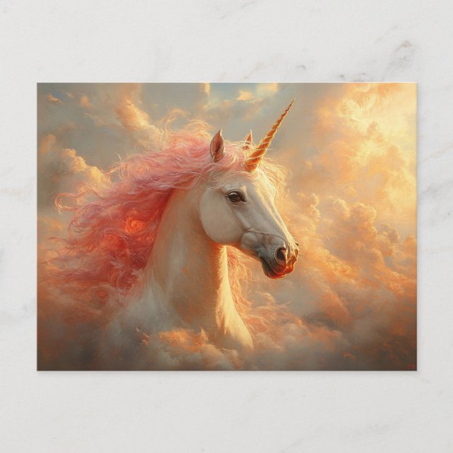 Majestic Unicorn in Sunset Clouds Postcard (Front)