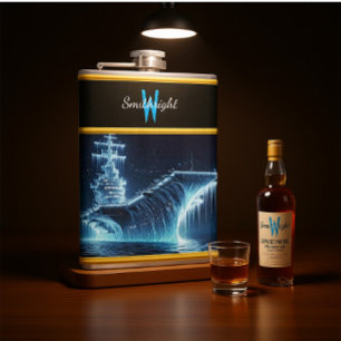 Majestic Vessel Rising From Icy Waters at Night Hip Flask