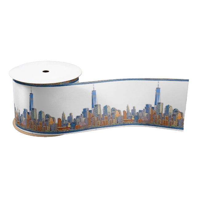 Majestic View of New York City Skyline artistic Satin Ribbon (Spool)