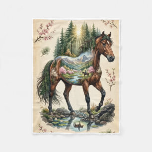 Majestic Vintage Horse Art In Nature Landscape Fle Fleece Blanket