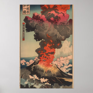 Majestic Volcano Flames and Smoke Nature Poster