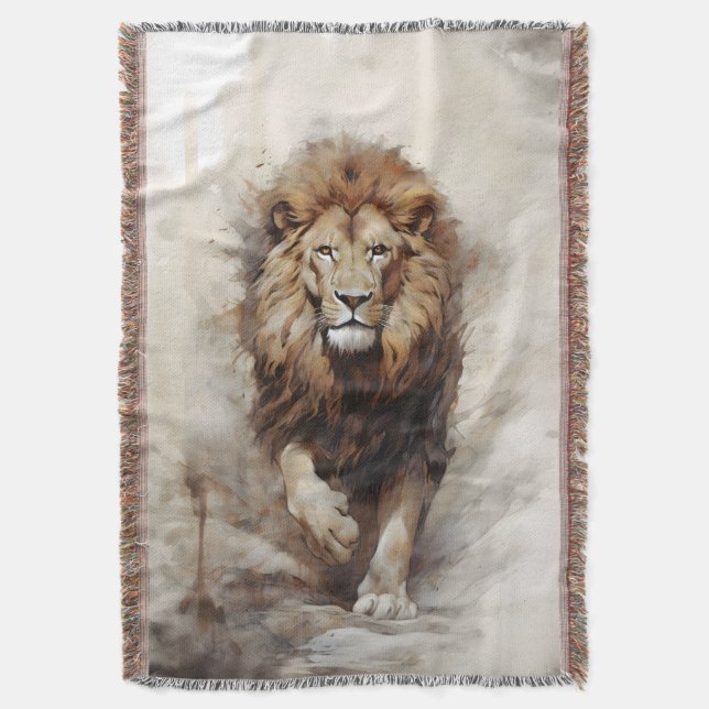 Majestic Walking Lion Throw Blanket (Front Vertical)