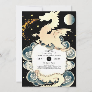 Majestic Watercolor Dragon Birthday Invitation