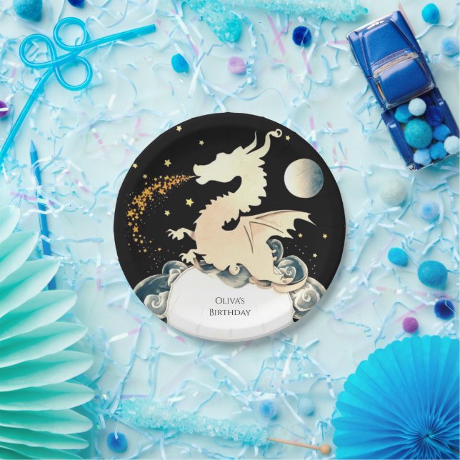  Majestic Watercolor Dragon Birthday Paper Plate (Party)