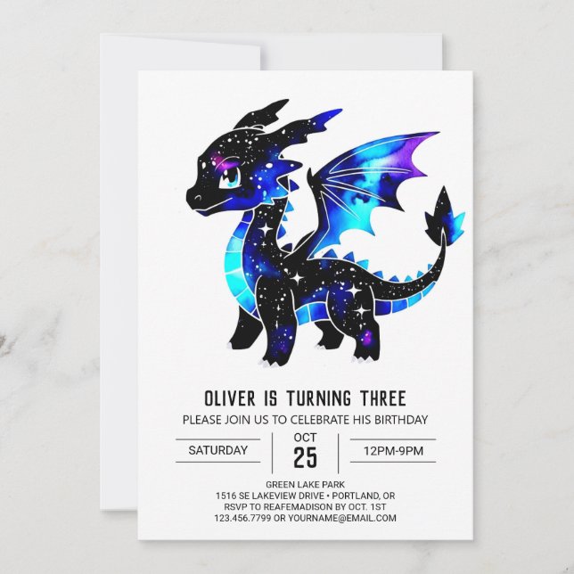 Majestic Watercolor Dragon Digital Boy Birthday Invitation (Front)