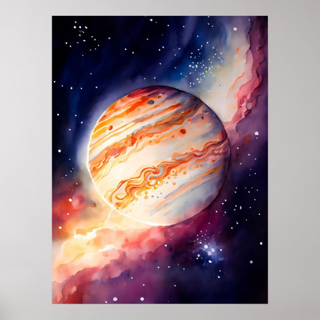Majestic Watercolor Jupiter Art Button Poster (Front)