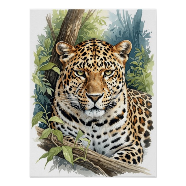 Majestic Watercolor Leopard Portrait Poster (Front)