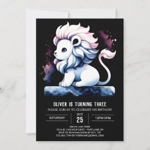 Majestic Watercolor Lion Birthday Invitation