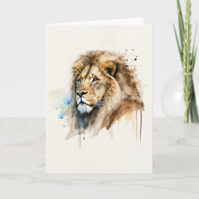 Majestic Watercolor Lion Note Card (Front)