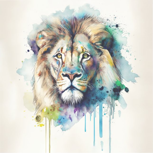 Majestic Watercolor Lion Square Sticker (Front)