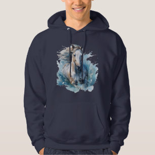 Majestic Watercolor White Horse  Hoodie