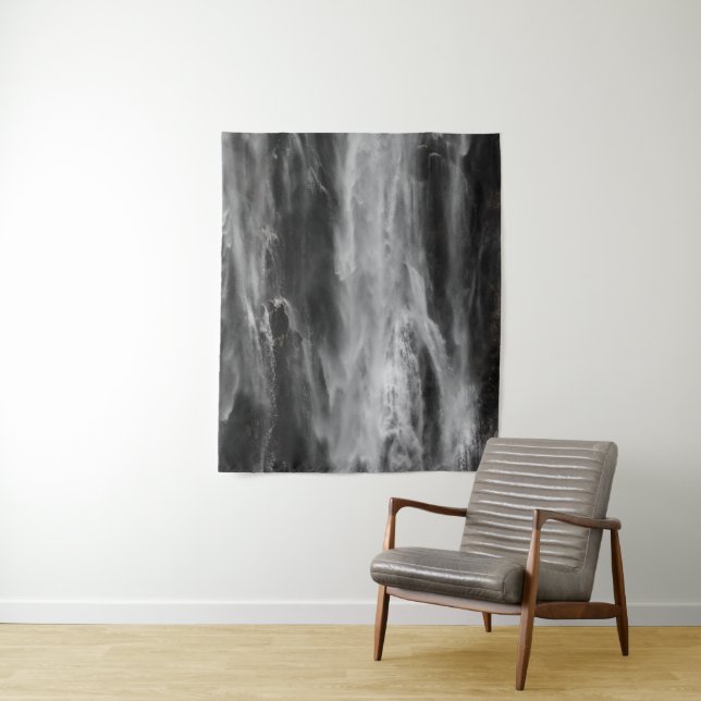 Majestic waterfall Boka, Slovenia black and white Tapestry (In Situ)