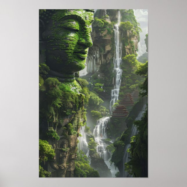 Majestic Waterfall Nature Scene Poster (Front)