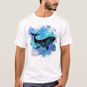 Majestic whale in blue watercolor with sparkles T-Shirt