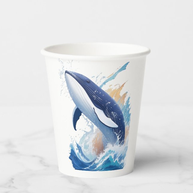 majestic whale in painting style. paper cups (Front)