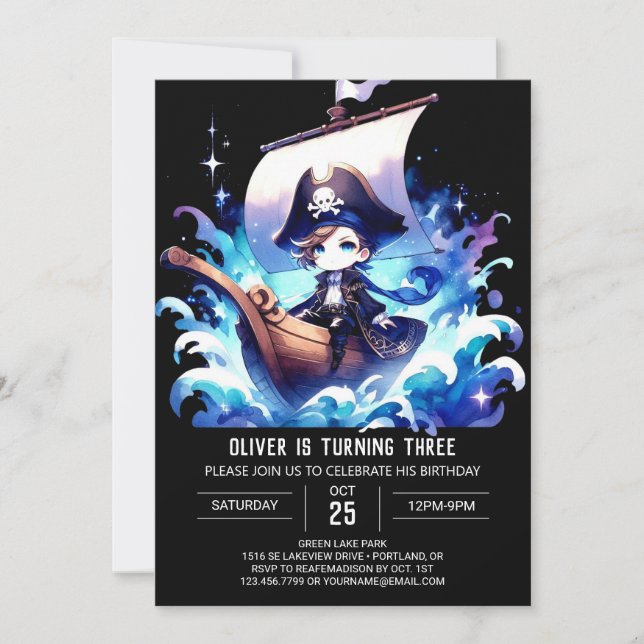 Majestic Whimsy Pirate Birthday Invitation (Front)