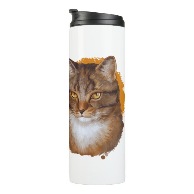 Majestic Whiskers — Golden Gaze Cat Portrait Thermal Tumbler (Rotated Right)